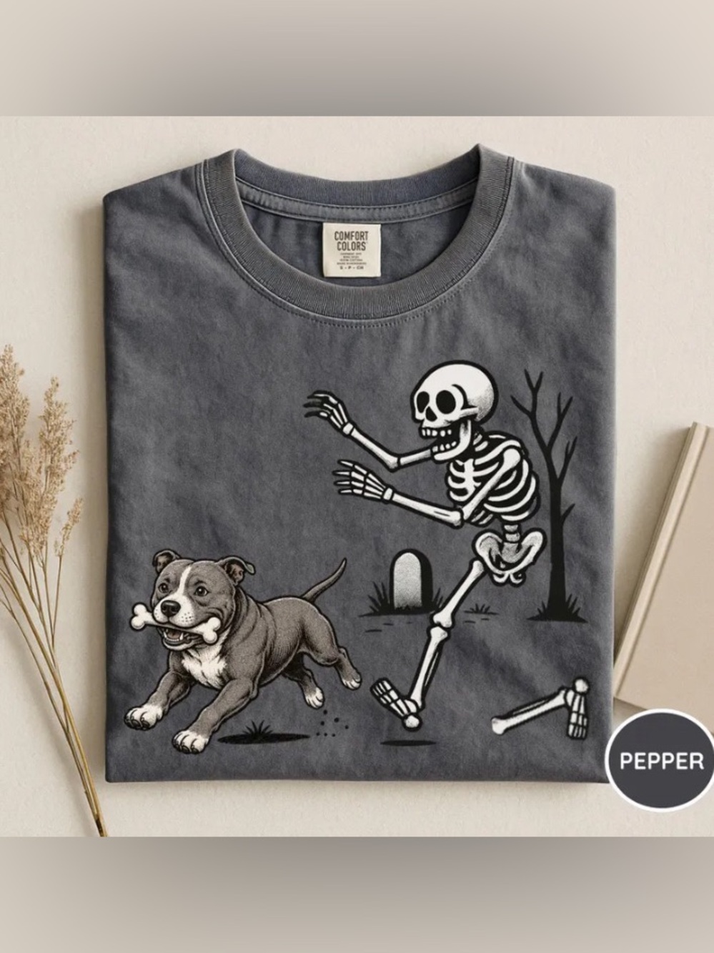 Halloween Pitbull Dog Comfort Colors Tee, Spooky Season Halloween Dog T-Shirt
